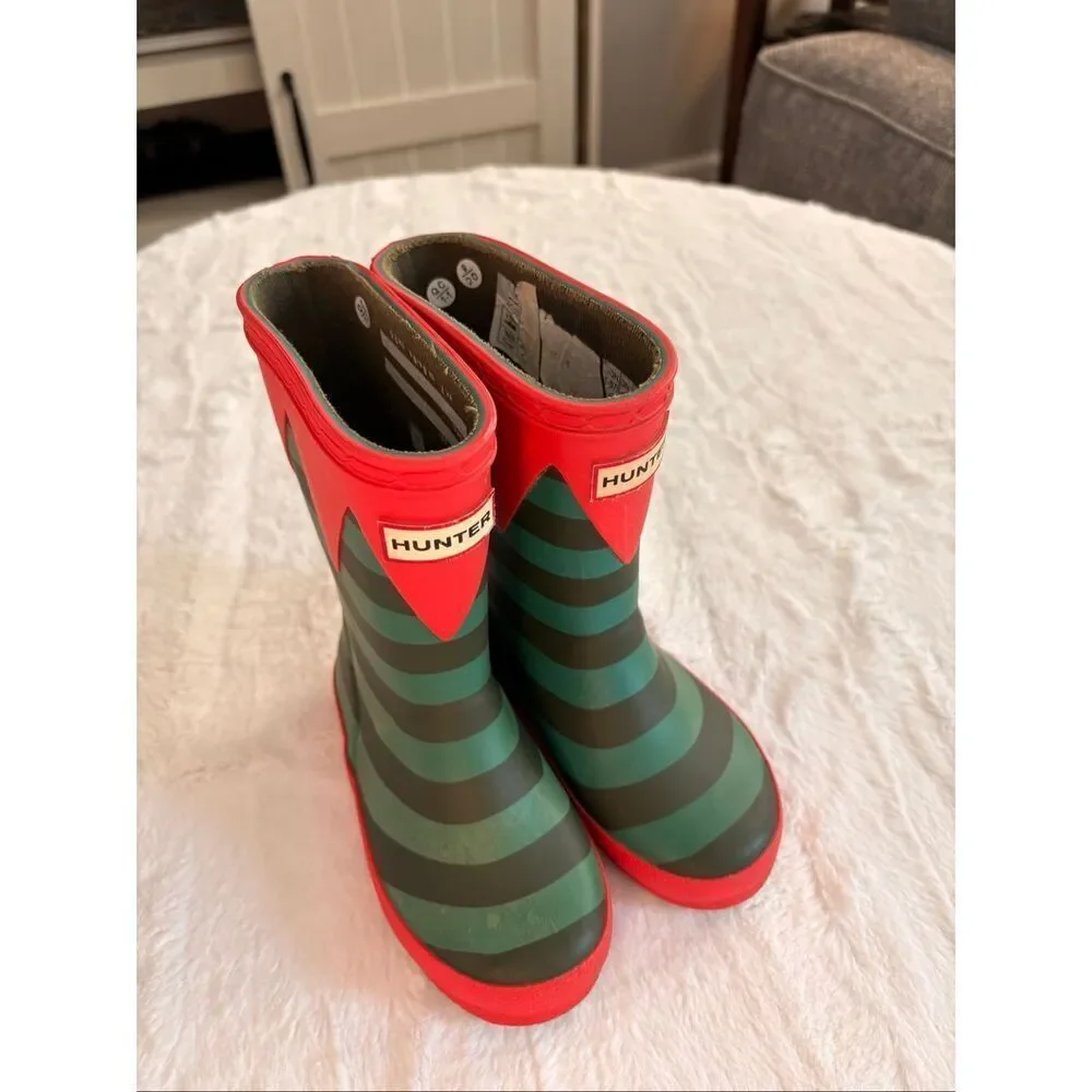 Hunter Kids Original Stripe Rain Boots Red Green Toddler 8C